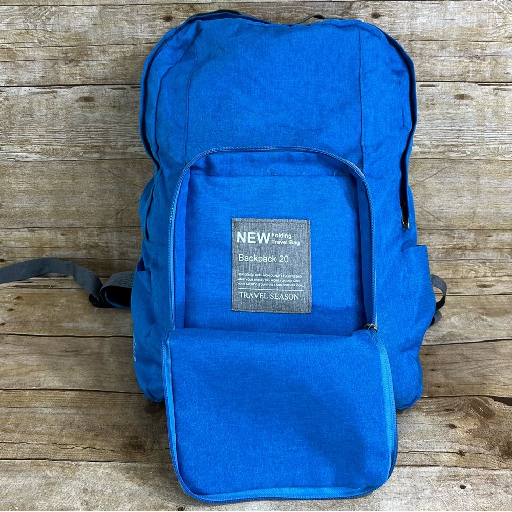 Travel Season Folding Backpack 20 Blue Grey Lightweight Packable Daypack Bag - Picture 7 of 12